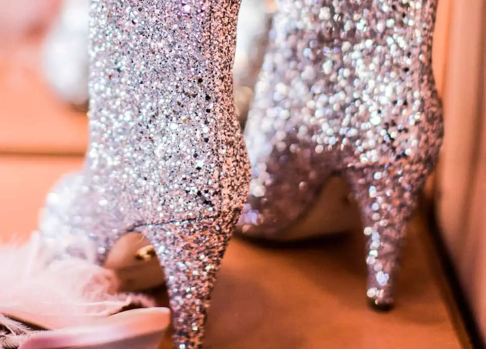 cone heels sparkling silver glitter for women